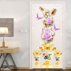 Tranh bình hoa mộc lan giả ngọc bên chú bướm dán tường