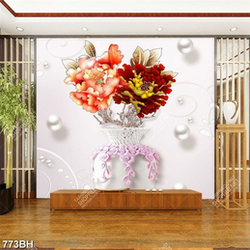 Tranh bình hoa mẫu đơn bên những viên ngọc trai in 3d