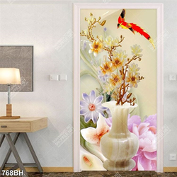 Tranh bình hoa mộc lan giả ngọc bên chú chim ri psd