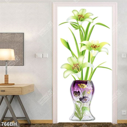 Tranh bình hoa ly trắng trong bình thủy tinh màu tím decor