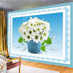 Tranh bình hoa dán tường những bông cúc trắng trong chậu