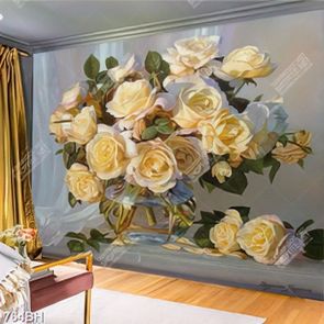 Tranh bình hoa hồng vàng trong bình thủy tinh in canvas Tranh bình hoa hồng vàng trong bình thủy tinh in canvas