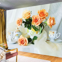 Tranh bình hoa trang trí những bông hoa hồng vàng khoe sắc