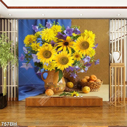 Tranh bình hoa decor những bông hoa hướng dương vàng úa