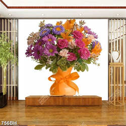 Tranh bình hoa hồng nhung và cúc vàng khoe sắc dán tường