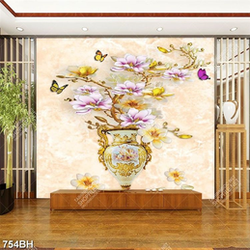 Tranh bình hoa 3d những bông hoa mộc lan bên đàn bướm