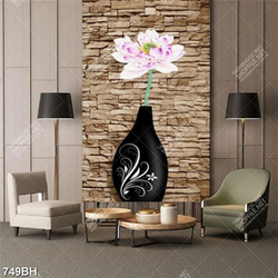 Tranh bình hoa decor bông hoa sen trong chiếc bình màu đen