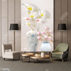 Tranh bình hoa 3d cành hoa lục bình bên những viên ngọc trai