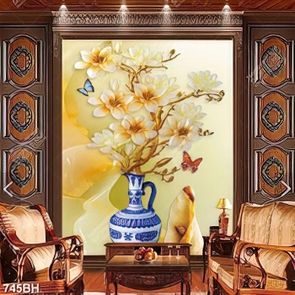 Tranh bình hoa in uv bông hoa mẫu đơn nhiều màu sắc rực rỡ