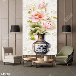 Tranh bình hoa sen hồng và những viên ngọc trai trang trí