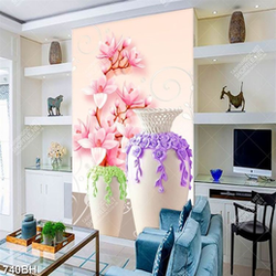 Tranh bình hoa 3d cành hoa mộc lan trong bình gốm trắng