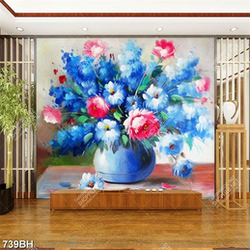 Tranh bình hoa treo tường những bông hoa màu xanh lam