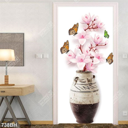 Tranh bình hoa in uv cành hoa mộc lan bên đàn bướm xinh đẹp