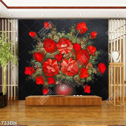 Tranh bình hoa dán tường những bông hoa mẫuu đơn màu đỏ