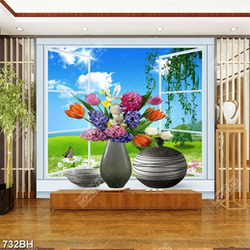 Tranh bình hoa in canvas những bông hoa xinh đẹp bên cửa sổ