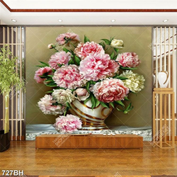 Tranh bình hoa psd những bông hoa mẫu đơn khoe sắc hồng