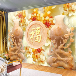 Tranh bình hoa 3d hai chiếc bình giả ngọc bên hoa mẫu đơn