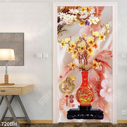 Tranh bình hoa in uv bông hoa mộc lan giả ngọc bên bình gốm