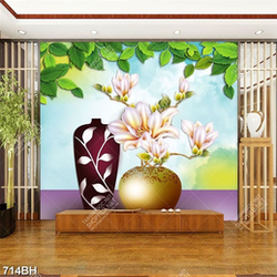 Tranh bình hoa in canvas chiếc bình gốm cổ bên hoa mộc lan