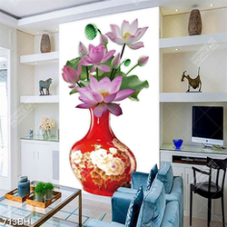 Tranh bình hoa 3d những bông hoa sen hồng trong chiếc bình