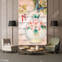 Tranh bình hoa treo tường chú bướm bay lượn bên chiếc bình Tranh bình hoa treo tường chú bướm bay lượn bên chiếc bình
