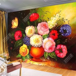 Tranh bình hoa decor những bông mẫu đơn trong bình gốm