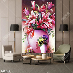 Tranh bình hoa in uv những bông hoa ly hồng bên bình gốm