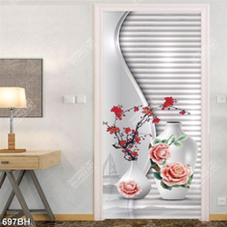 Tranh bình hoa in canvas cành hoa đào màu đỏ khoe sắc rực rỡ