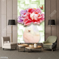 Tranh bình hoa treo tường bông mẫu đơn trong bình giả ngọc