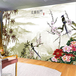 Tranh cây trúc và hoa mẫu đơn