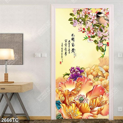 Tranh tài lộc thư pháp hoa mẫu đơn