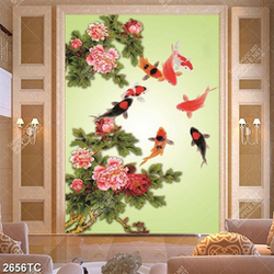 Tranh hoa mẫu đơn và cá chép