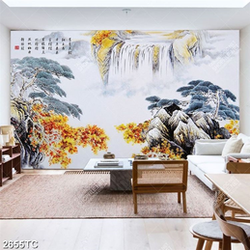 Tranh thư pháp thác và núi