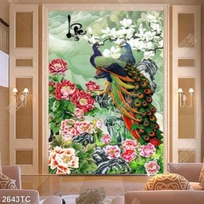 Tranh thư pháp chữ lộc và chim công