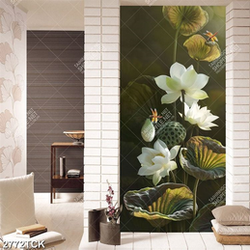 Tranh sơn dầu những chiếc lá đan xen bông sen trắng in tường Tranh sơn dầu những chiếc lá đan xen bông sen trắng in tường