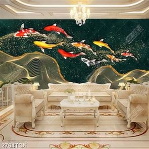 Tranh dáp vàng đàn cá koi xinh đẹp trong làn nước in 3d Tranh dáp vàng đàn cá koi xinh đẹp trong làn nước in 3d