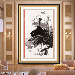 Tranh thư pháp hoa sen in canvas đẹp