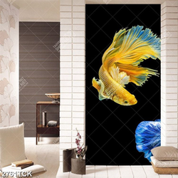 Tranh psd hai chú cá sim betta bơi trong làn nước về đêm