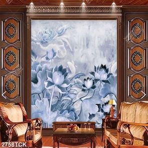 Tranh những bông hoa sen giả ngọc sắc trắng xám in tường