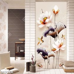 Tranh những bông hoa sen trắng giả ngọc trong hồ cá chép Tranh những bông hoa sen trắng giả ngọc trong hồ cá chép