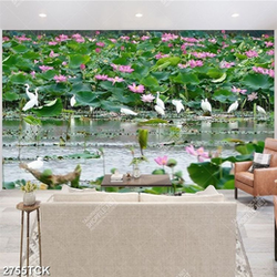 Tranh mênh mông bạt ngàn hoa sen hồng giữa trời xanh