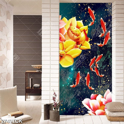 Tranh bông hoa sen vàng và những chú cá chép vàng in 3d Tranh bông hoa sen vàng và những chú cá chép vàng in 3d