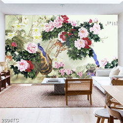 Tranh hoa mẫu đơn và chim