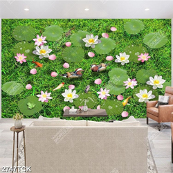 Tranh hồ hoa sen hồng và đôi chim uyên ương xing đẹp psd