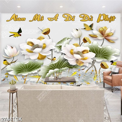 Tranh in uv những bông hoa sen giả ngọc và đàn cá chép