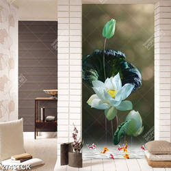 Tranh hồ hoa sen trắng và đàn cá chép vàng trong hồ psd Tranh hồ hoa sen trắng và đàn cá chép vàng trong hồ psd