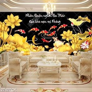 Tranh psd đàn cá chép bơi tung tăng bên hoa sen dáp vàng Tranh psd đàn cá chép bơi tung tăng bên hoa sen dáp vàng