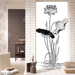 Tranh decor hoa sen vẽ đơn điệu khoe sắc trong hồ nước