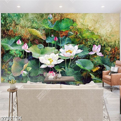Tranh sơn dầu những bông hoa sen khoe sắc trên tường in 5d Tranh sơn dầu những bông hoa sen khoe sắc trên tường in 5d