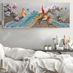 Tranh lụa 3D chim công  và hoa mộc lan